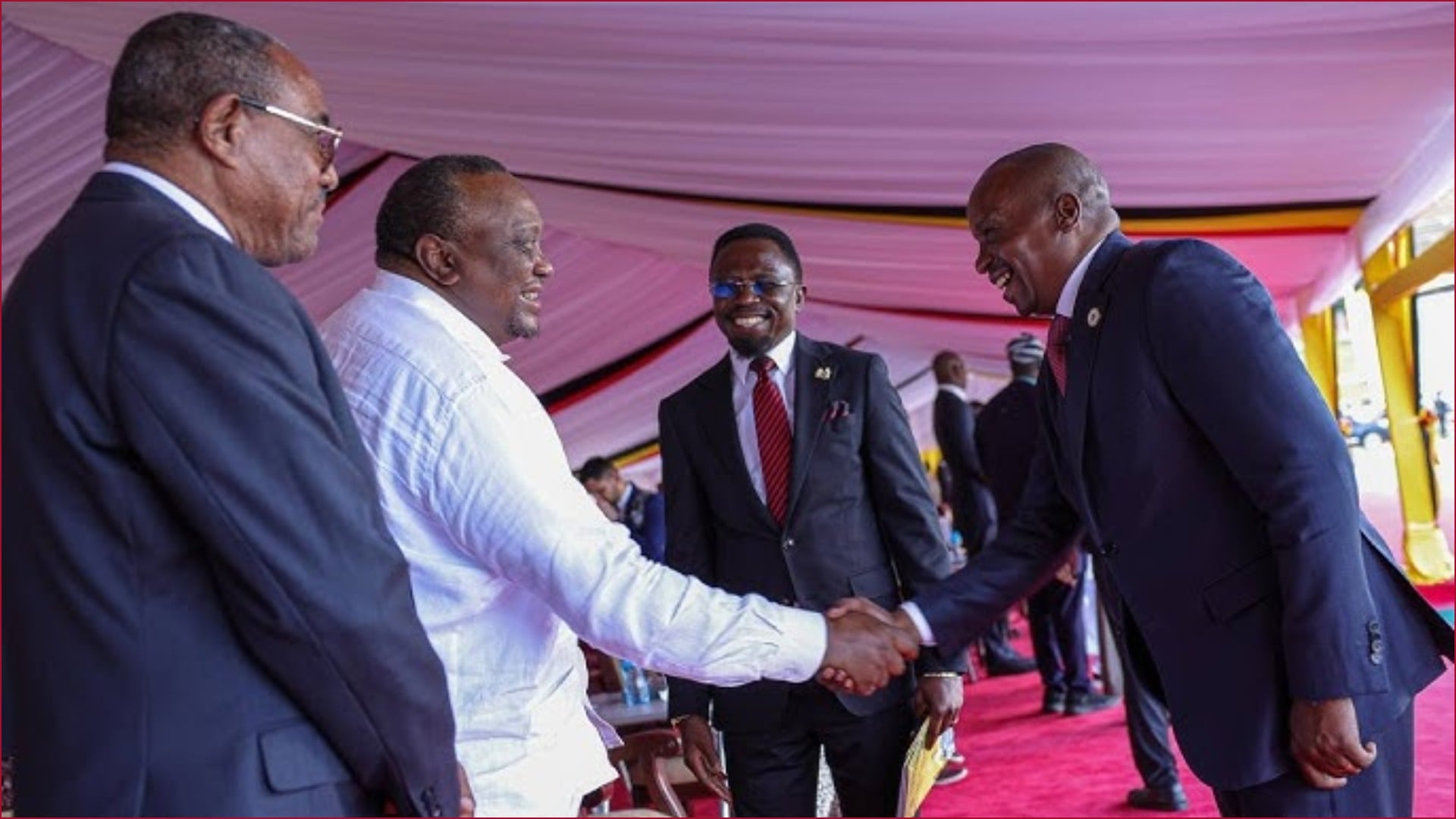 Deputy President Kithure Kindiki sharing a moment with former president Uhuru Kenyatta.